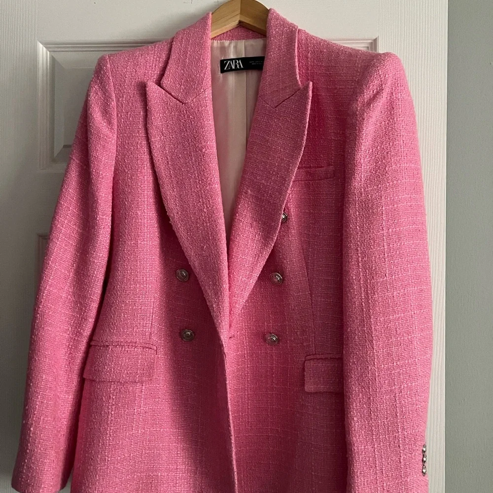 Zara Pink Textured Women's Blazer - Picture 1 of 2